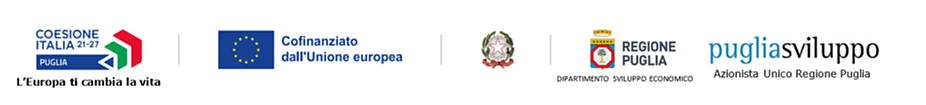 Loghi Coesione Italia 21-27, Unione Europea, Repubblica Italiana, Regione Puglia e Puglia Sviluppo.